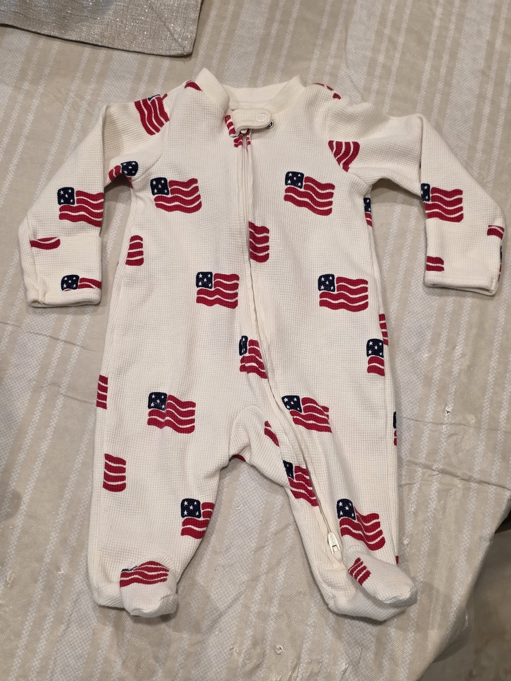 Carter's Off-White Footed One-Piece with Red and Blue Flag Print
